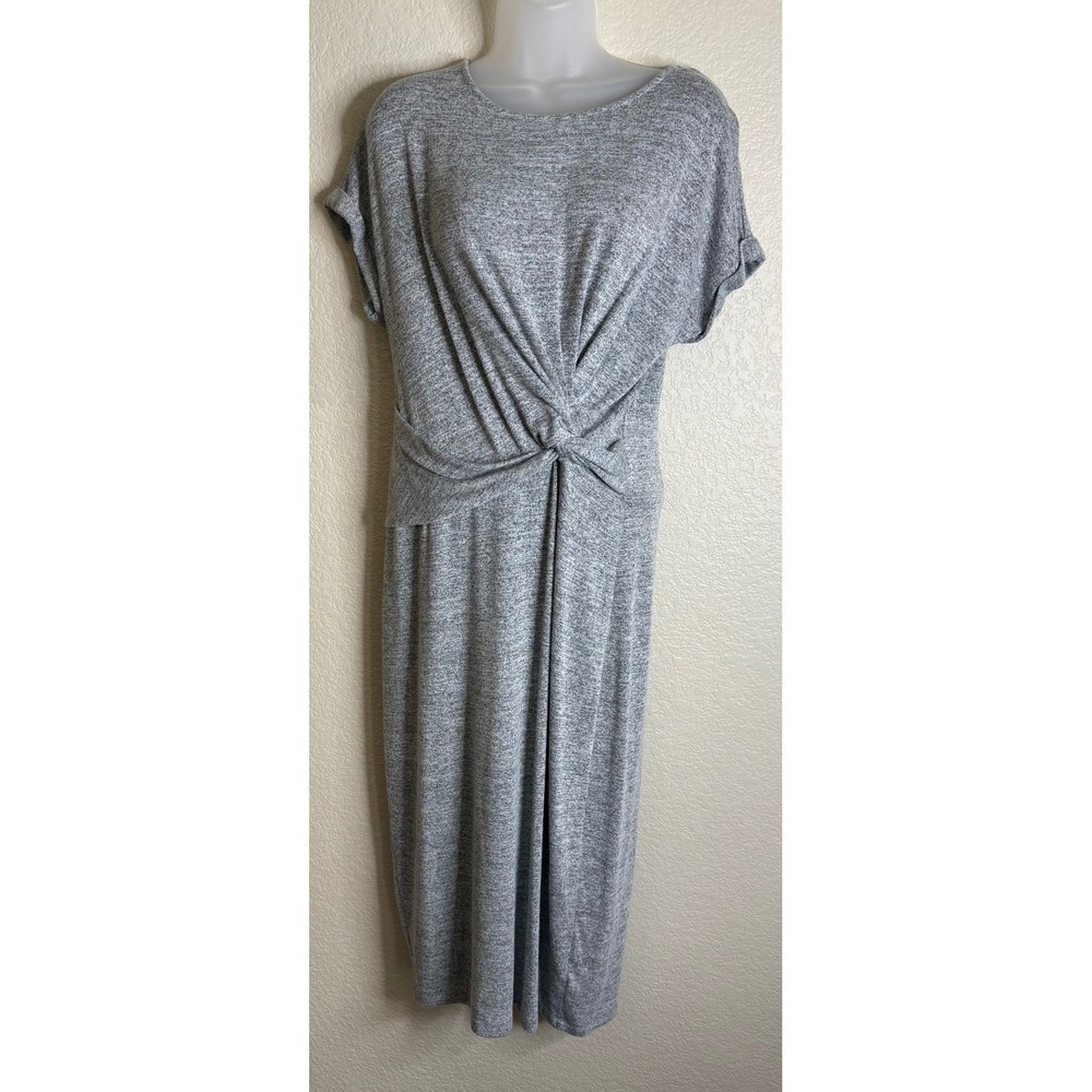 Gap Womens Medium Midi Dress Gray Twist Front Short Sleeve Heathered Knit Preppy